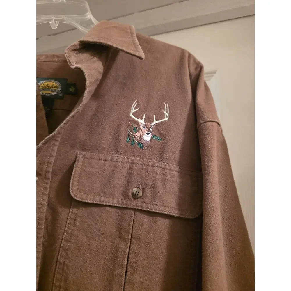 Vintage Cabela’s Deer Embroidered Button Down Shirt Soft Cotton Brown Mens XL